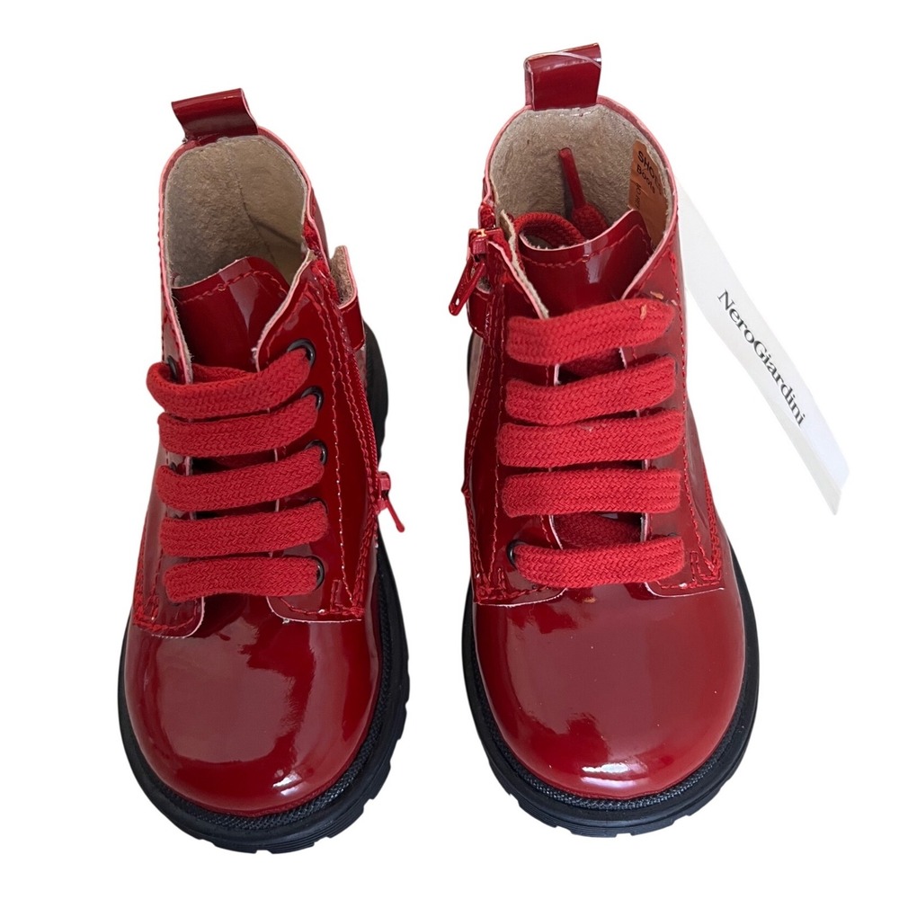 Nero Giardini Junior Red Patent Leather Combat‎ Boots Toddler Baby Size 20 4.5 - Picture 3 of 6
